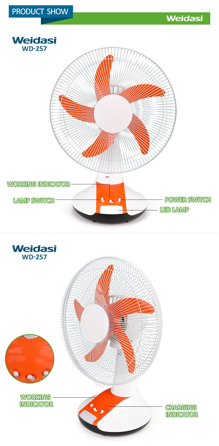 weidasi wholesale 14 inch electric fan cooling rechargeable table fan portable emergency stand fan