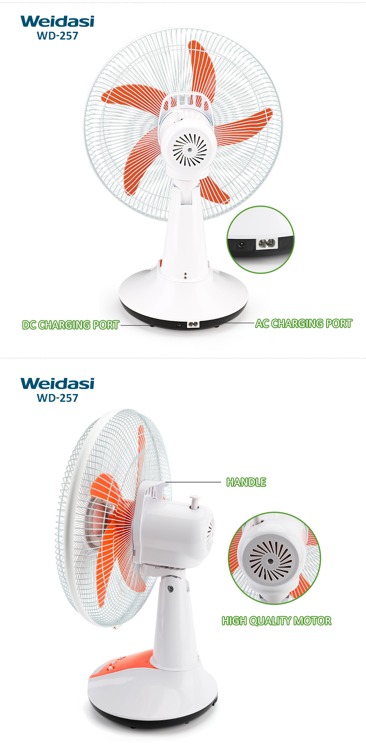 weidasi wholesale 14 inch electric fan cooling rechargeable table fan portable emergency stand fan