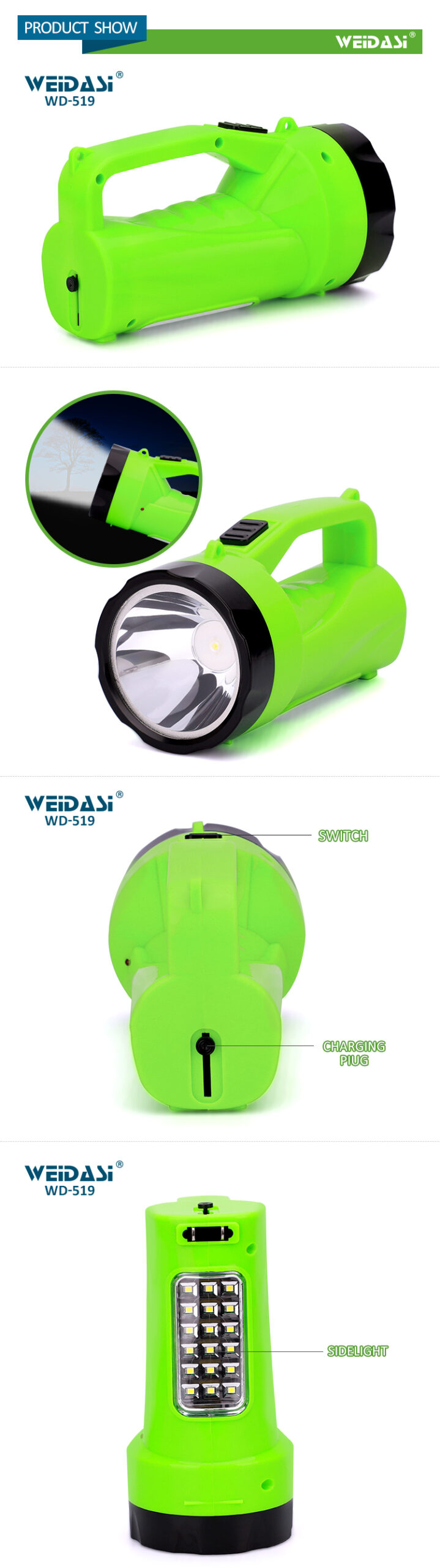 weidasi outdoor torch light handheld spotlight led searchlight for hunting