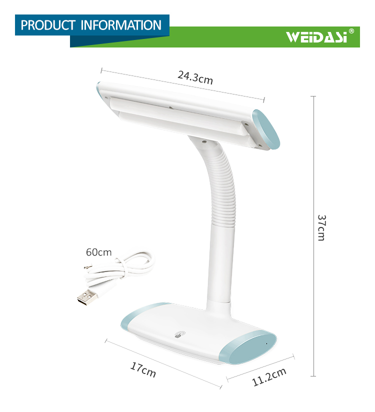 새로운 스타일의 접이식 공부 책상 조명 조절 가능한 조명 USB 케이블이있는 충전식 LED 테이블 조명