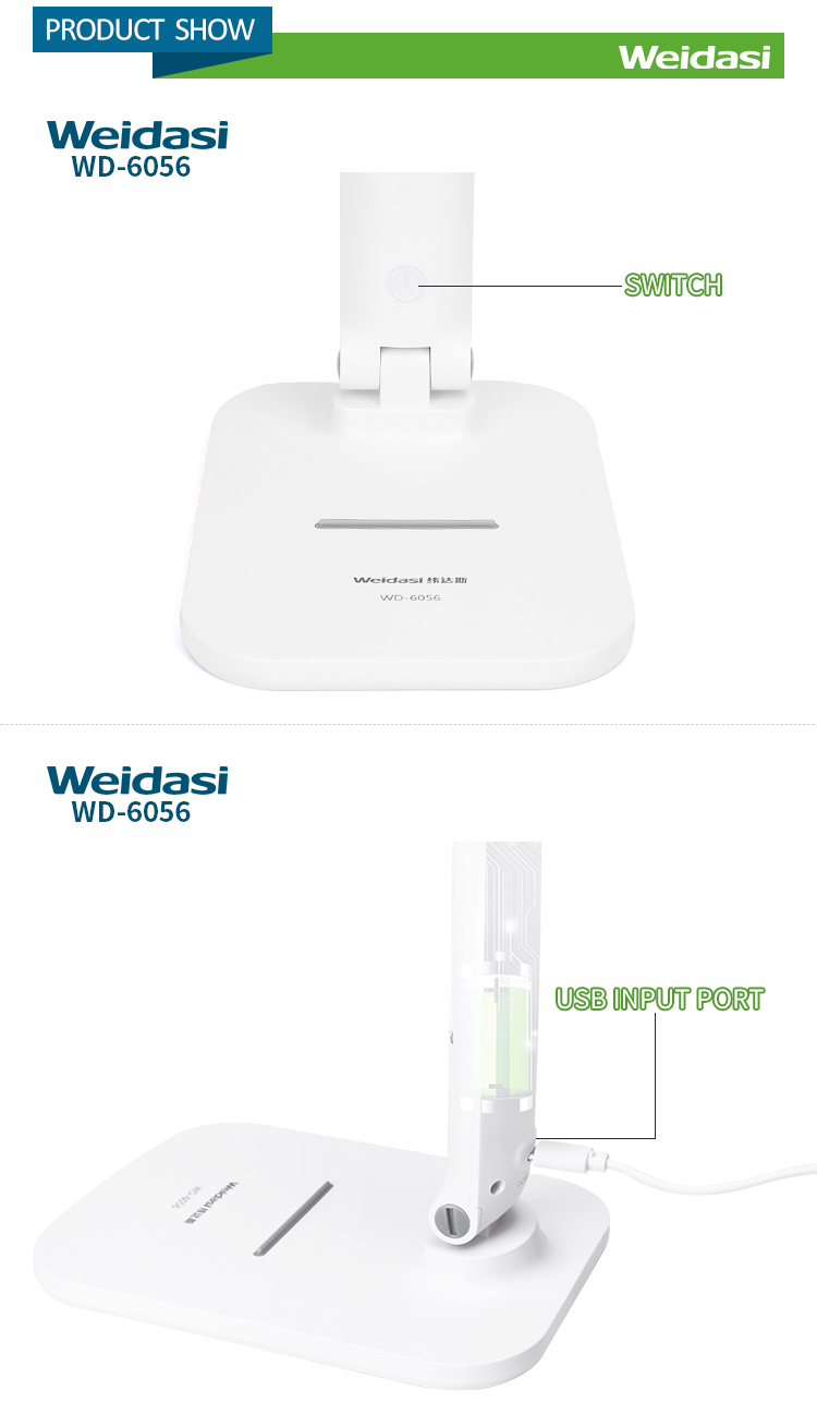 USB 포트가있는 3 가지 색상 조정 LED 무단 디밍 조명 접이식 충전기 조명 램프