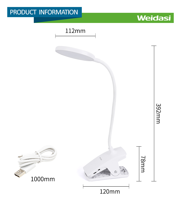 weidasi clip lamp clamp on usb led light reading lamp with dimmer light