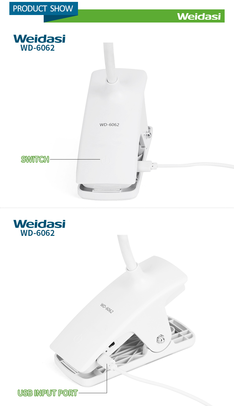 weidasi clip lamp clamp on usb led light reading lamp with dimmer light