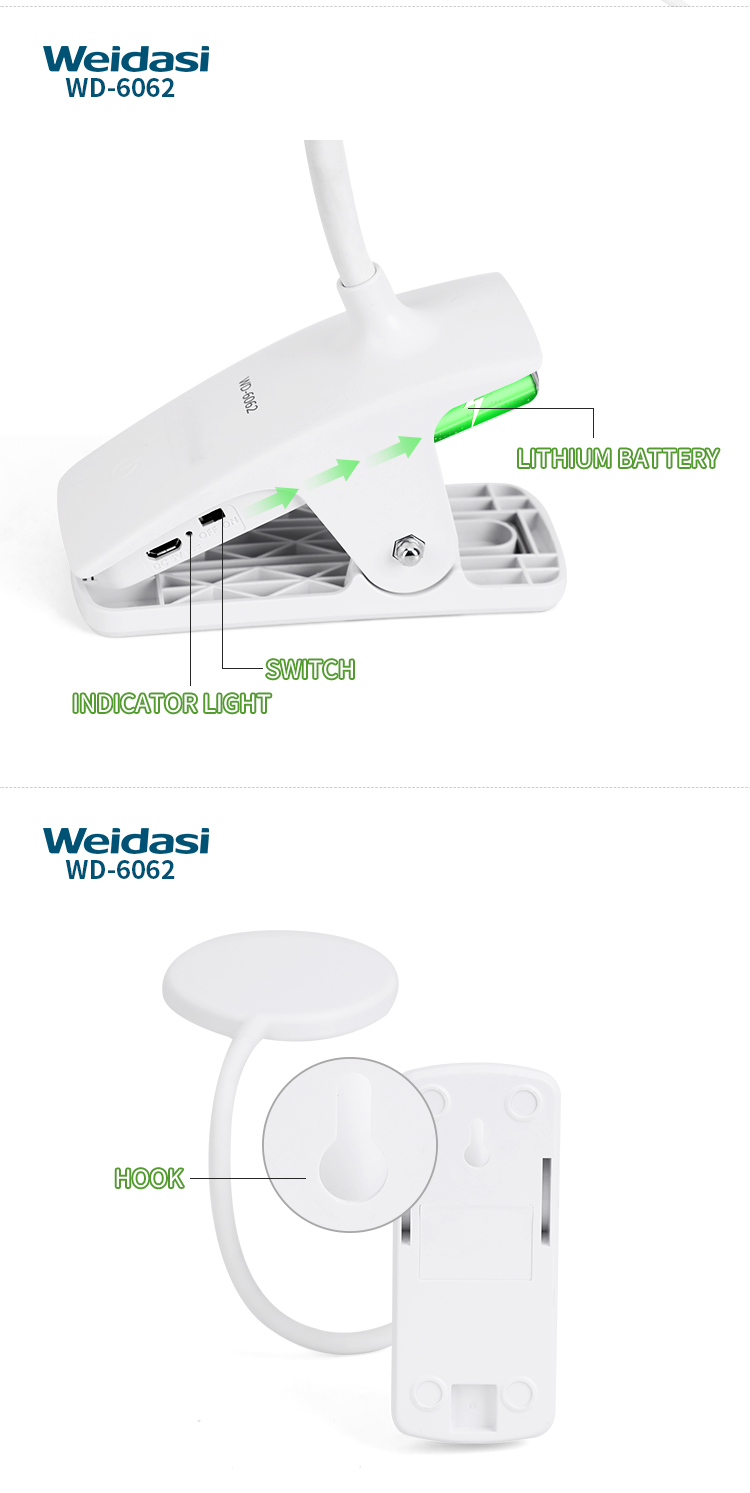 weidasi clip lamp clamp on usb led light reading lamp with dimmer light