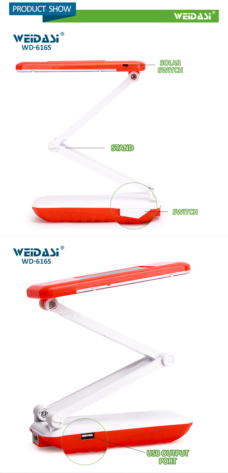 rechargeable solar lamp desk foldable led desk reading lamp with usb port