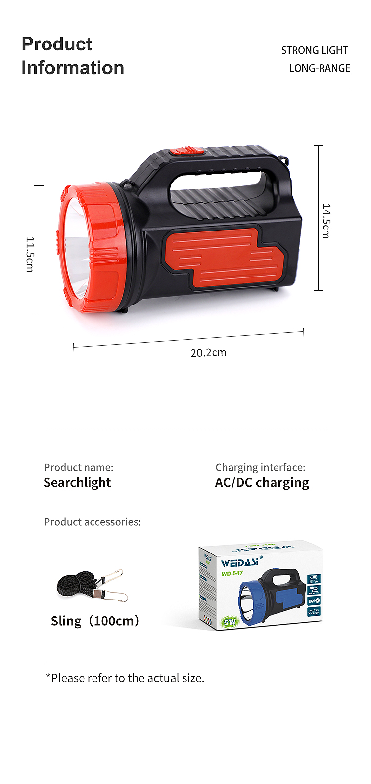 outdoor working professional battery led handheld searchlight with side lamp