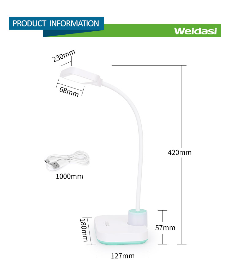 rechargeable and portable modern bed side eye caring led table reading light with night light