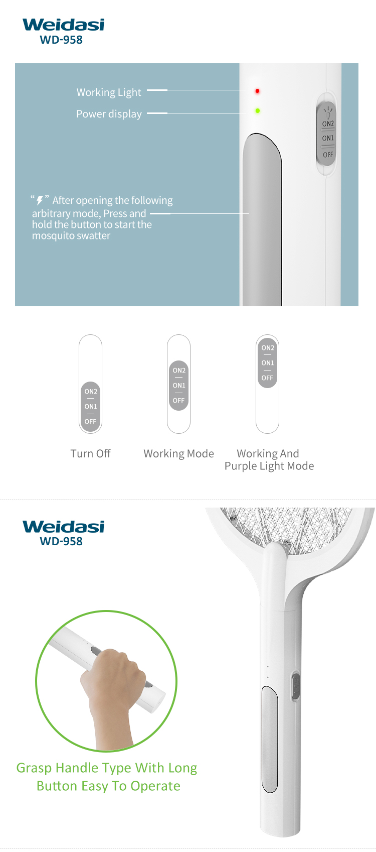 weidasi wholesale 2 in 1 electric anti mosquito killer mosquito zapper electric mosquito racket