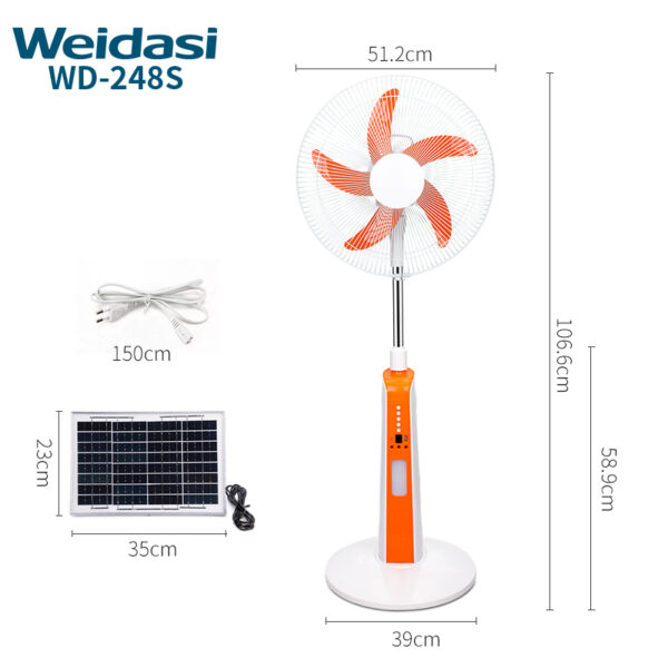 18inch rechargeable stand fan with smd led light electrical floor standing fan with solar panel 10w