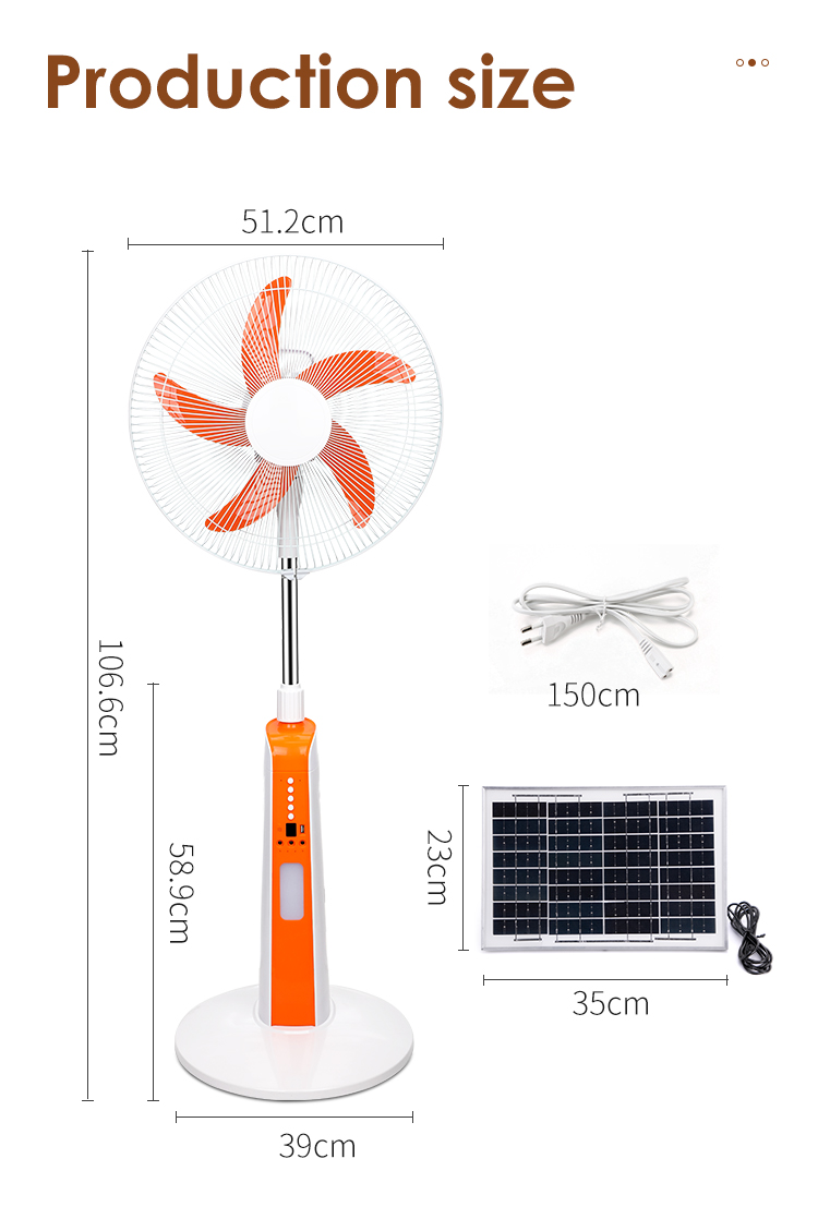 18inch rechargeable stand fan with smd led light electrical floor standing fan with solar panel 10w