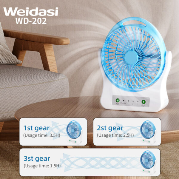 factory price electric 3 speed control usb table fan portable mini hand rechargeable fan with light