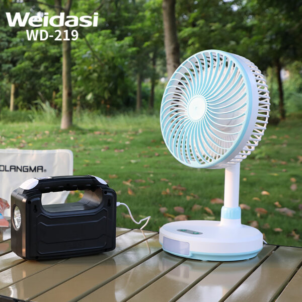 3 gears wind usb output port battery rechargeable table fan with light stand electric fan