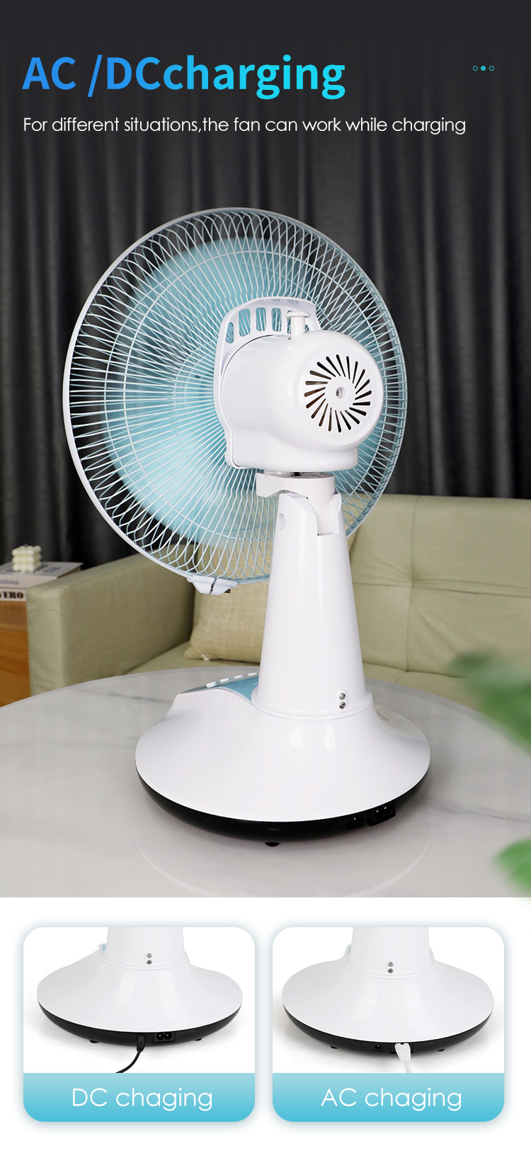 multi functional 12 inch solar electric fan ac/dc adapter rechargeable stand fan table fan