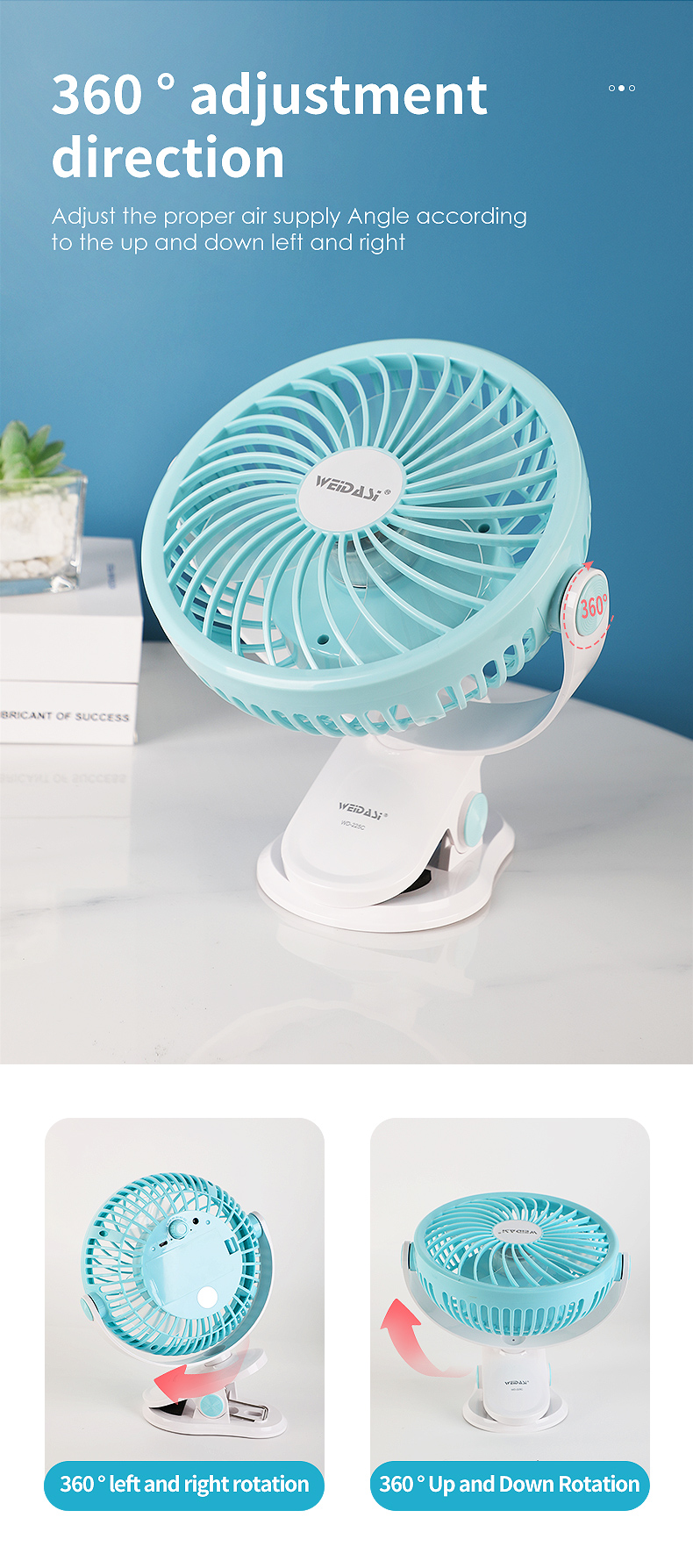 hot sale 360 degrees rotation portable battery operted desk fan mini rechargeable fan