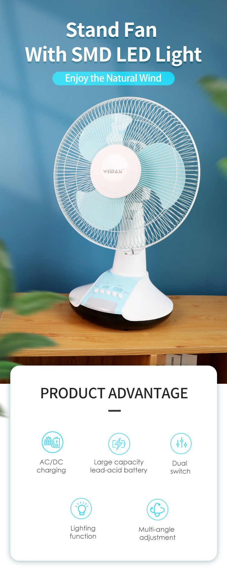 rechargeable solar table fan emergency fan with solar battery table fan with led light