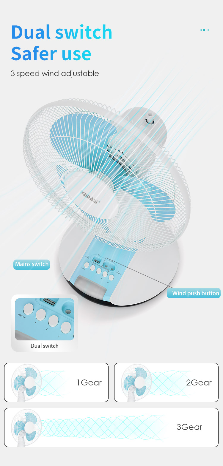 rechargeable solar table fan emergency fan with solar battery table fan with led light