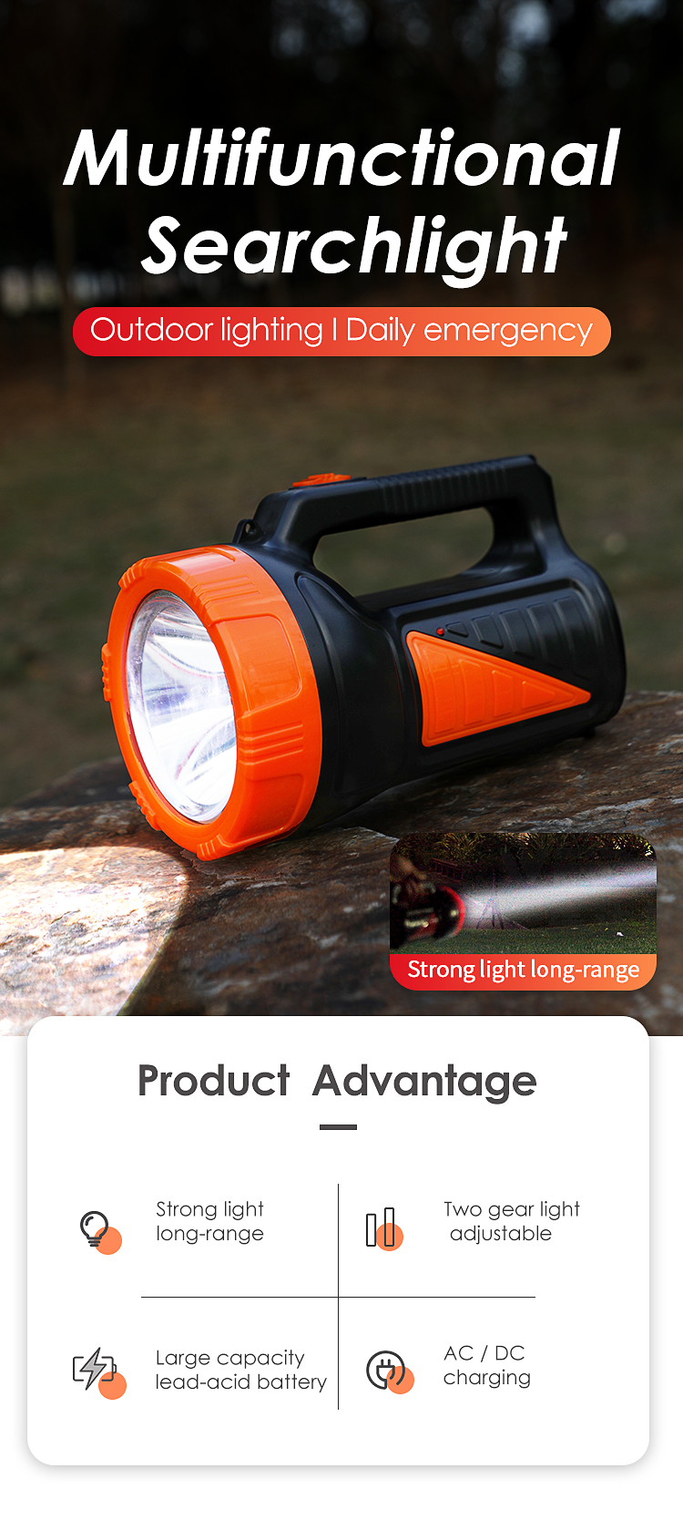 multifunctional rechargeable battery searchlight led long range search light for hunting