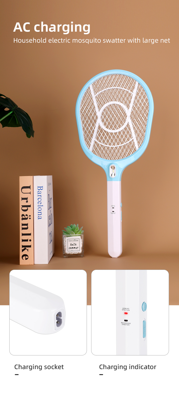 rechargeable fly killing electric mosquito killer racket for pest control