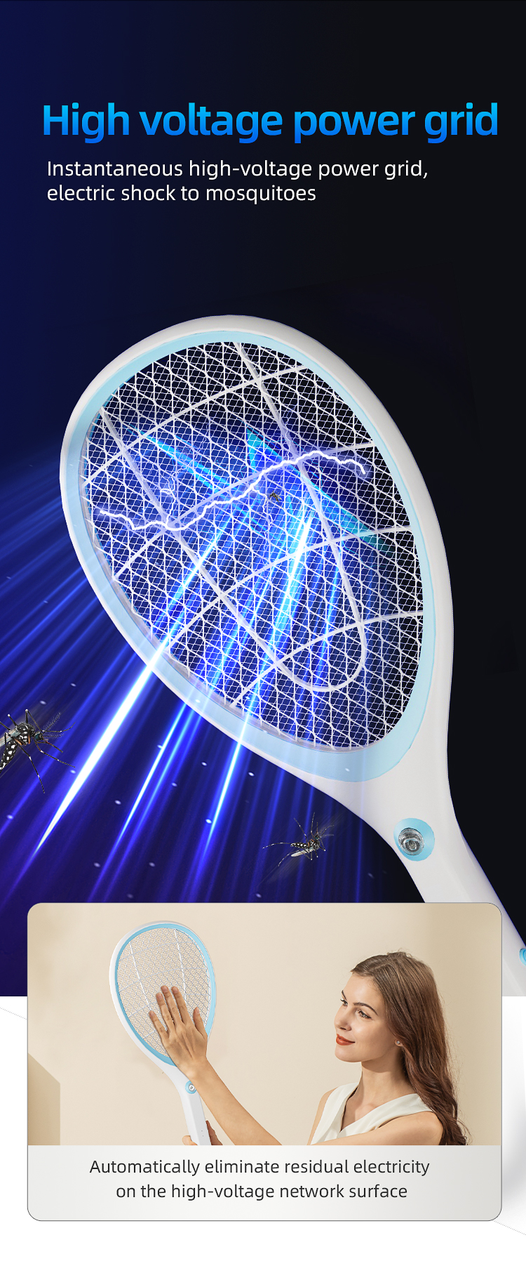 rechargeable fly killing electric mosquito killer racket for pest control