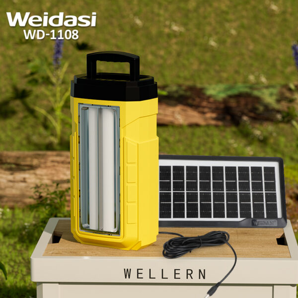 weidasi portable rechargeable emergency solar system kits with output function and solar panel led lights