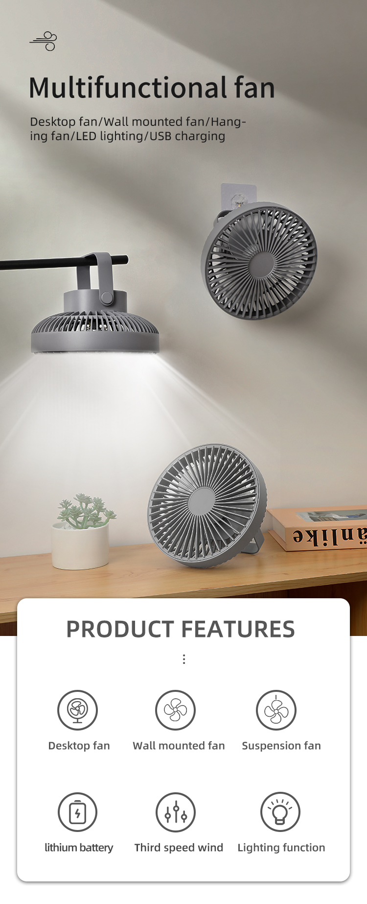 factory wholesales desktop fan portable rechargeable usb fan hanging handheld hung ceiling fan