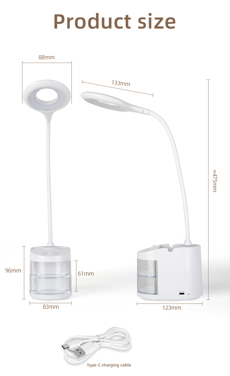 مصباح مكتب الدراسة LED USB مصباح طاولة متعدد الوظائف للطلاب مع حامل قلم لغرفة النوم