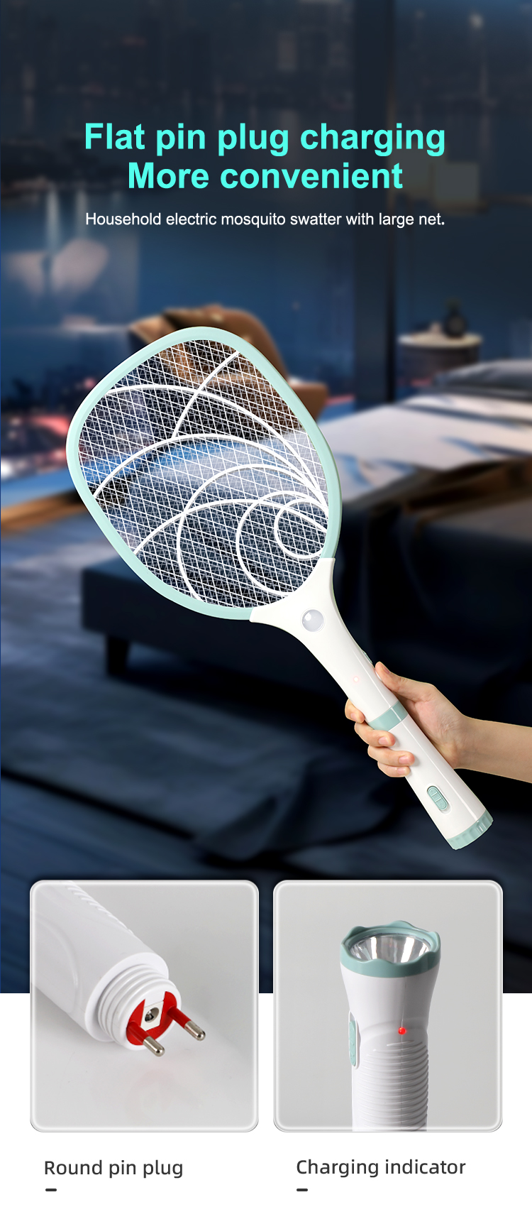 rechargeable fly killing electric mosquito killer racket for pest control